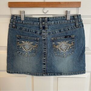 Vintage Y2K Angels Rhinestone Embellished Jean Denim Mini Skirt Size 5 (Juniors)
